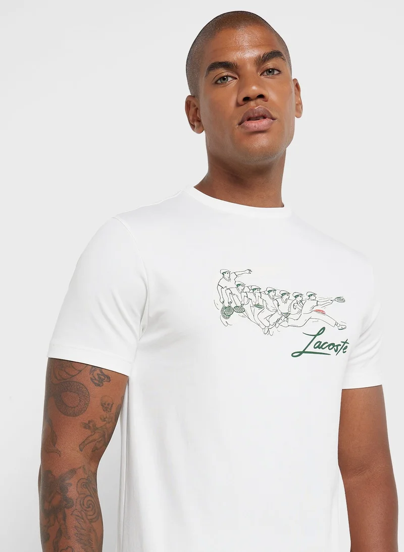 لاكوست تيشيرت قطن برقبة دائرية وشعار