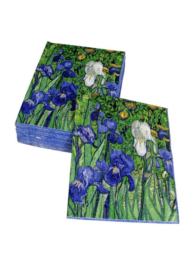 Caspari Van Gogh Irises Paper Cocktail Napkins - Four Packs of 20 - Image 3