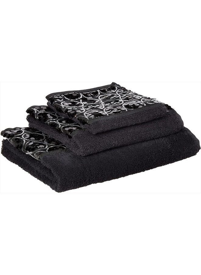 Popular Bath - Sinatra Modern Bathroom Towel Set 3 Piece Towel Bath Towel, Hand Towel, Wash Towel and Bath Towel Luxury Contemporary Decor Bling Bath Towel Sets Soft, Plush and Highly Absorbent, Black - Image 1