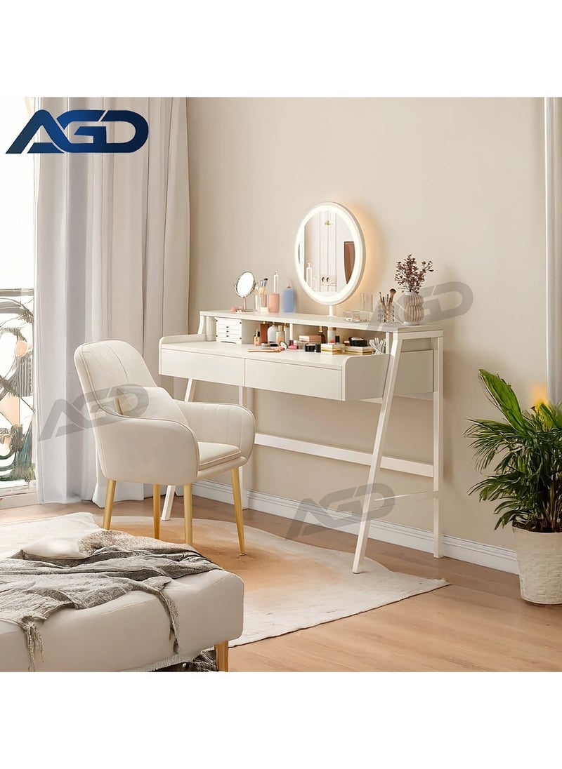 AGD Vanity Table with Mirror and 2 Storage Drawers, Modern Multifunctional Makeup Table for Bedroom 100x35x90cm  - Image 3