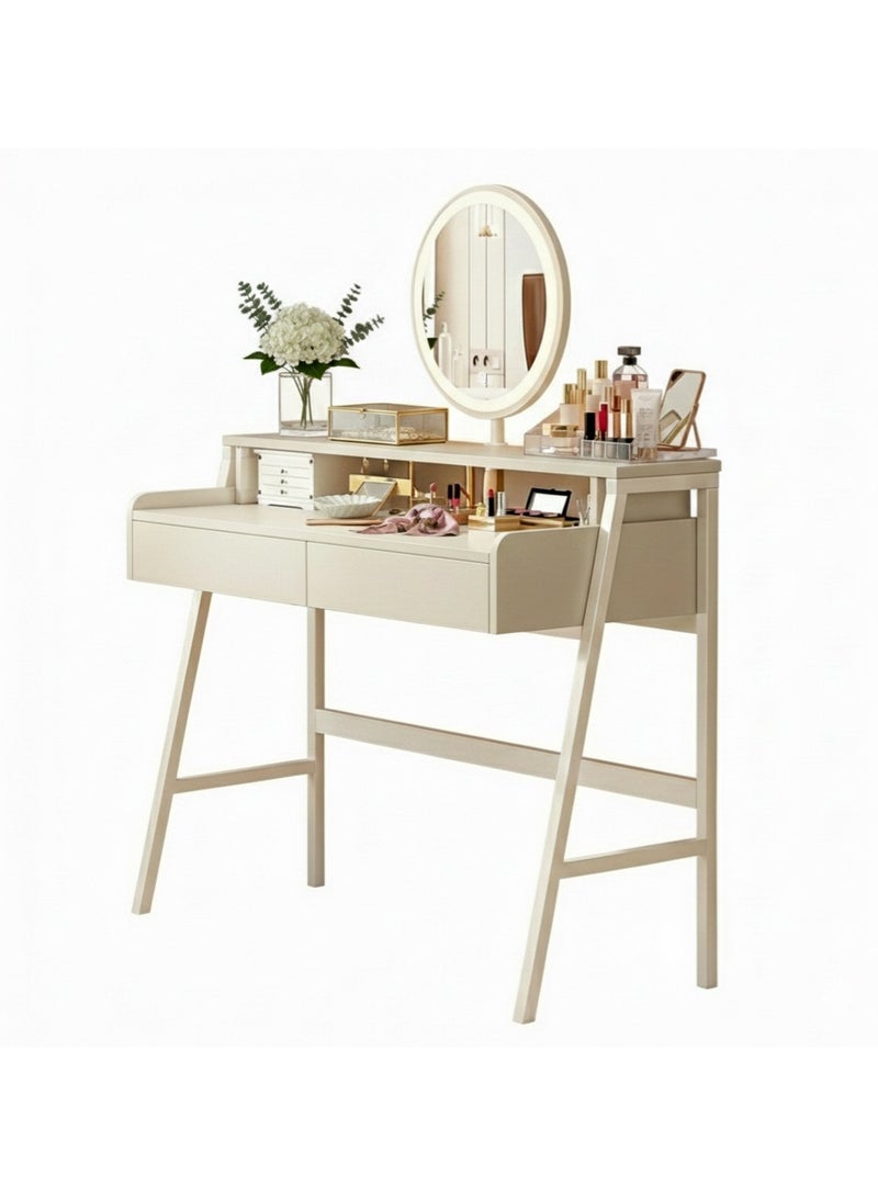 AGD Vanity Table with Lighted Mirror and 2 Storage Drawers, Modern Multifunctional Makeup Table for Bedroom 80x40x126cm - Image 2