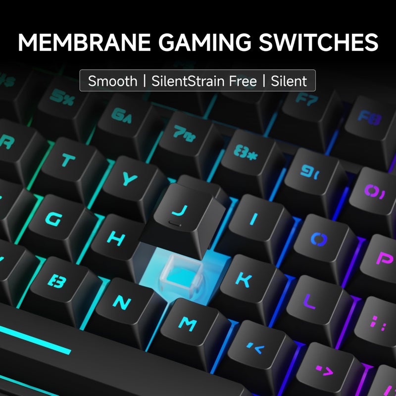 EWEADN V80 Wired TKL RGB Gaming Keyboard, 80% Compact Layout with PBT Keycaps, Whisper Quiet Membrane Switch, 26-Key Anti-Ghosting, Ergonomic Computer Keyboard for Laptop PC Gamer - Black - Image 4