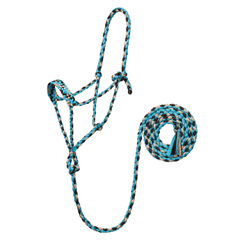 Weaver Leather Braided Rope Halter with 10' Lead,Turquoise/Brown/Tan - Image 3