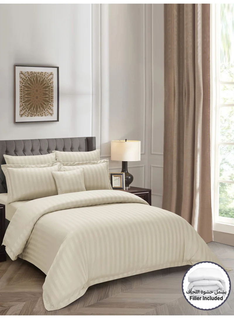 Donetella Striped Comforter Set, King Size (260x240 cm), 8-Piece Hotel Bedding with 350 GSM Filling – Comforter, Comforter Cover, Fitted Sheet, Pillowcases &amp; Cushion Cover