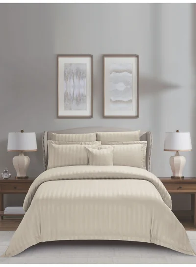 دوناتيلا Striped Comforter Set, King Size Fits 200x200 cm, 8-Piece Hotel Bedding with 350 GSM Filling – Comforter, Comforter Cover, Fitted Sheet, Pillowcases &amp; Cushion Cover