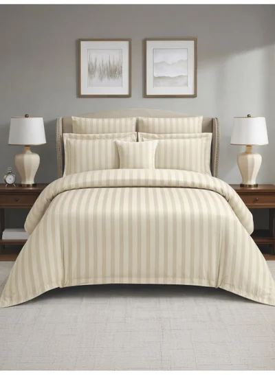 Donetella Hotel Striped Comforter Set, Fits 200x200 cm Size Bed, Removable Duvet Filler Included, 8-Pcs King Size, 350 GSM Filling.