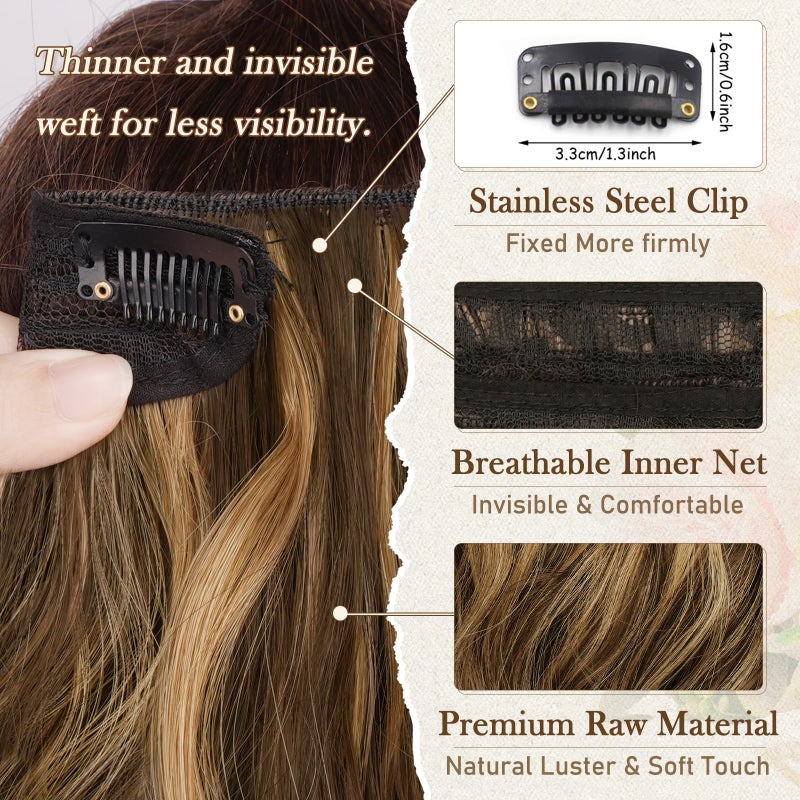 BARSDAR Short Wavy Clip in Hair Extensions - 12 Inch Highlight Hair Extensions Clip in for Women - 6PCs Thick Soft Synthetic Clip-ins Hairpieces Daily - Brown with Honey Blonde - Image 3