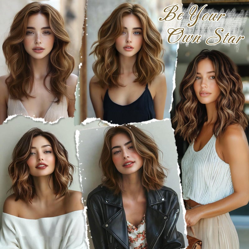 BARSDAR Short Wavy Clip in Hair Extensions - 12 Inch Highlight Hair Extensions Clip in for Women - 6PCs Thick Soft Synthetic Clip-ins Hairpieces Daily - Brown with Honey Blonde - Image 5