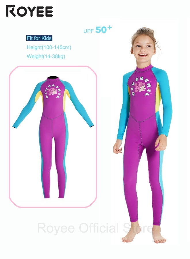 Royee New Summer Children's long sleeved Swimming wear one-piece swimsuit, Outdoor Quick Drying Sun Protection UPF50+ Swimsuit, Small and Medium-sized Children's Jellyfish Suit, Suitable for  Girls Aged 3-12 - Image 1