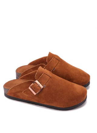 Women's Elegant Suede Buckle Clogs - Non-Slip Sole