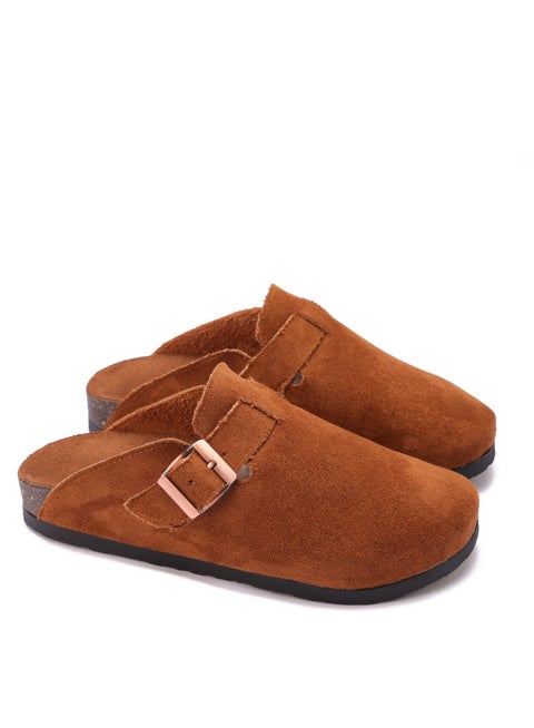 Women's Elegant Suede Buckle Clogs - Non-Slip Sole