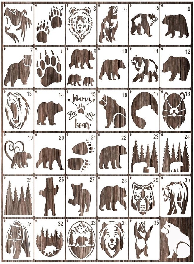 Devasya Crafts 35 Pack Bear Stencils for Painting on Wood, Pine Tree Stencils Bear Claw Wildlife Animal Stencil Template for DIY Craft Wall Fabric Rock Chalkboard Sign School Art Scrapbook Projects (Bear) - Image 1