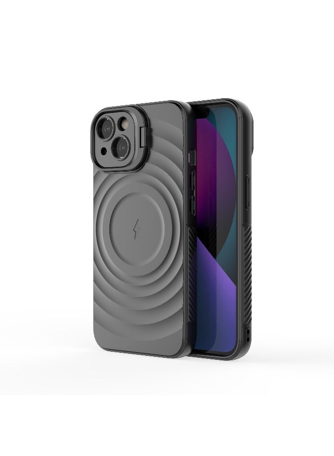 Cover For iPhone 13 Magnetic Phone Corrugated Anti Drop Full Lens Coverage Phone Case with Holder Stand - Black - Image 5