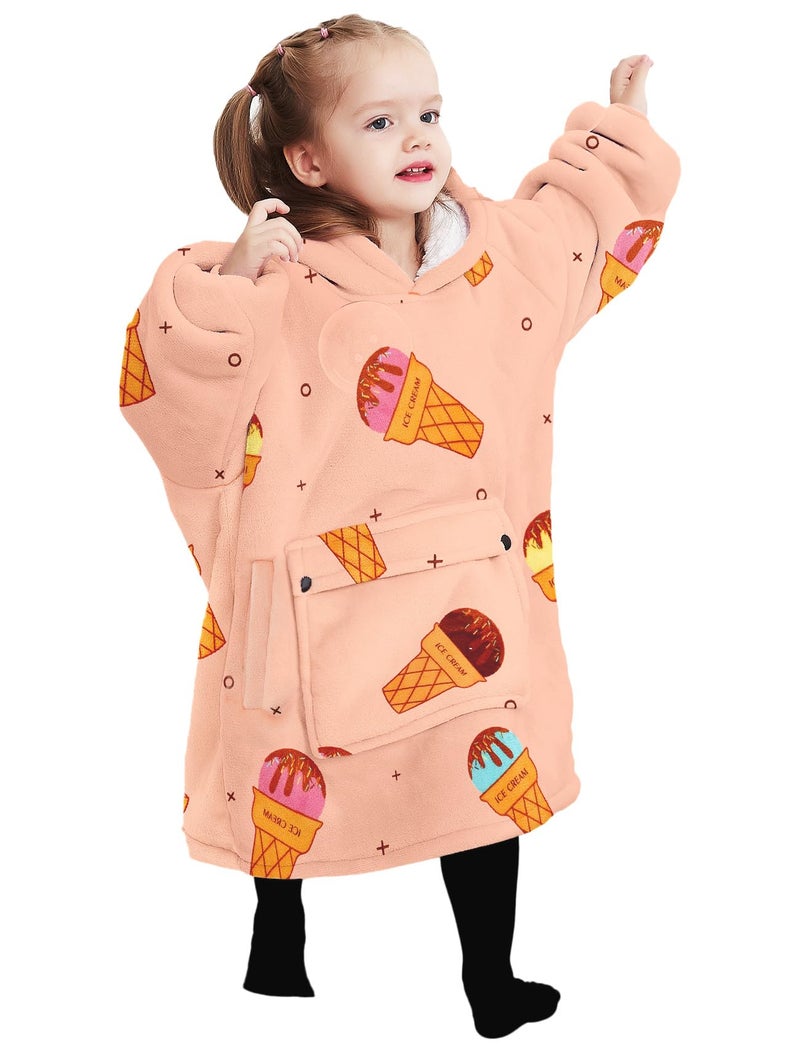 KFUBUO Wearable Blanket Hoodie for Kids Sherpa Patterns Oversized Sweatshirt Blanket With Pocket 6-10 Year Old Girl Birthday Gifts Ice Cream - Image 1