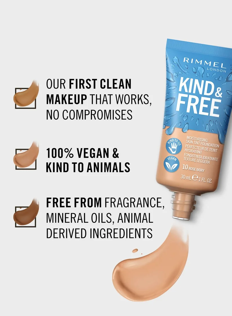 RIMMEL LONDON Kind & Free Skin Tint Foundation - 10 - Rose Ivory, 30ml