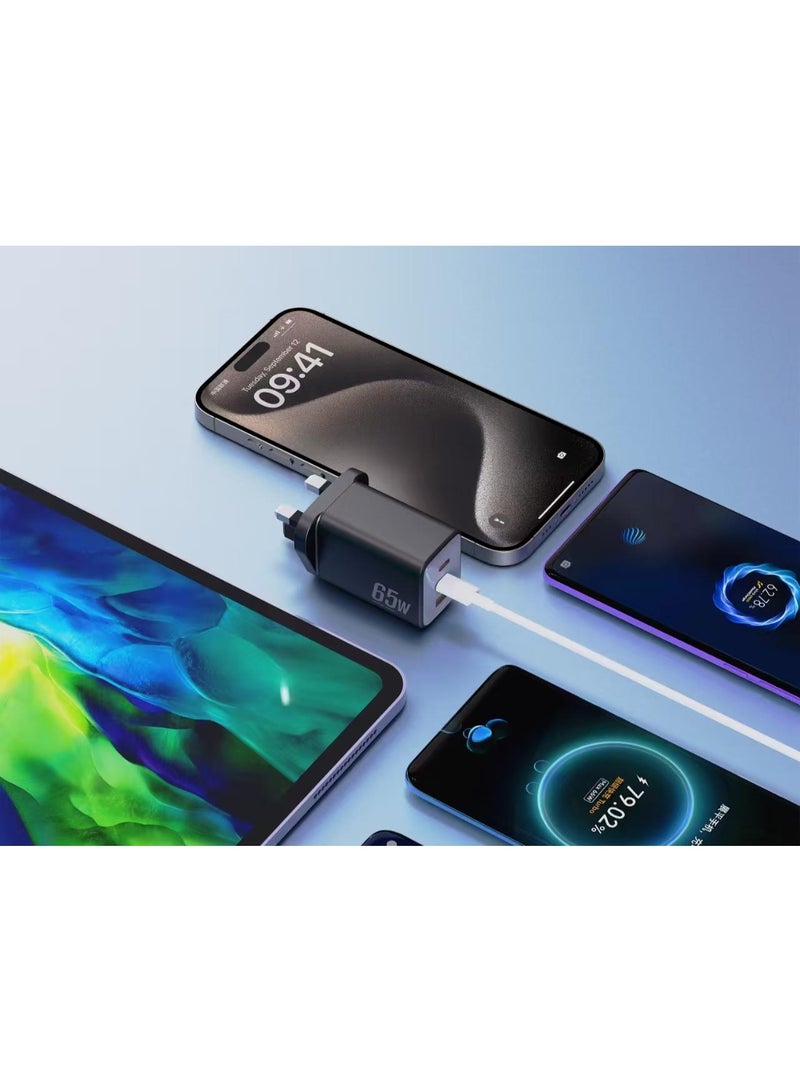 أوماكس شاحن Omakss 65 وات من النوع C، محول طاقة للكمبيوتر المحمول من GaN بثلاثة منافذ USB-C سريع الشحن، قابس شحن حائطي متوافق مع MacBook Air، HP/Dell، iPad، iPhone 17 Pro Max، Galaxy S25/S24 Ultra، Xiaomi - Image 5