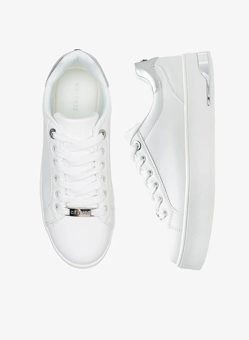 Celeste Womens Solid Chunky Sneakers With Lace-Up Closure