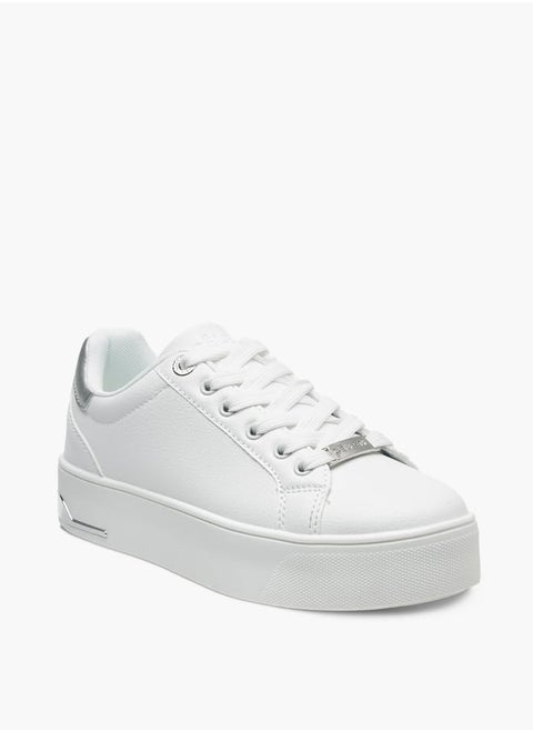 Womens Solid Chunky Sneakers With Lace-Up Closure