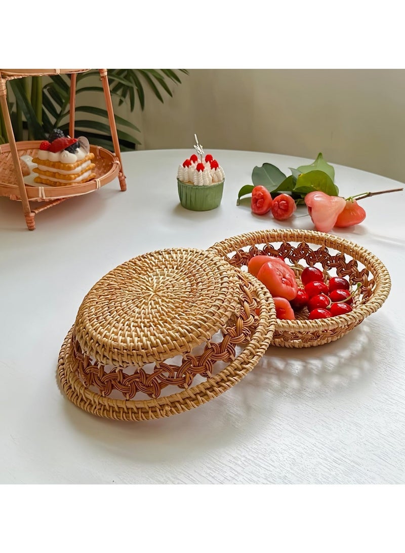Rattan Bread Basket, Handmade Round Fruit Basket, 8.3 Inch Hand-woven Bread Basket, Wicker Food Storage Bowl, Natural Woven Rattan Serving Basket, Boho Home Décor Basket  - Image 5