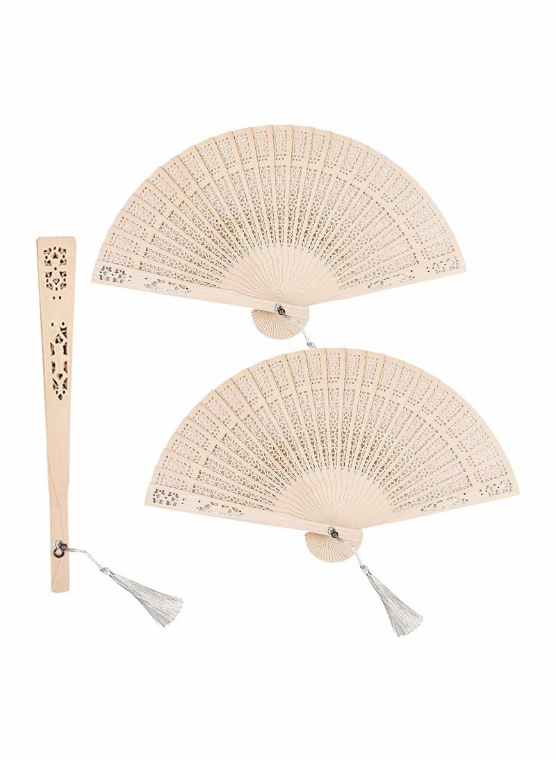 Y&D 3Pack Wooden Handheld Folding Fans Vintage Sandalwood Fan with Tassel for Women Foldable Wedding Gift Party Home DIY Baby Shower  - Image 1