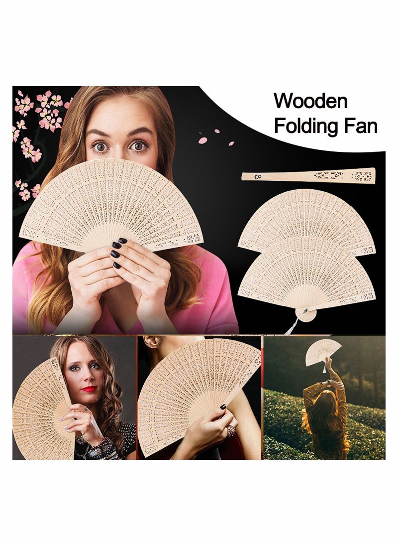 Y&D 3Pack Wooden Handheld Folding Fans Vintage Sandalwood Fan with Tassel for Women Foldable Wedding Gift Party Home DIY Baby Shower  - Image 3