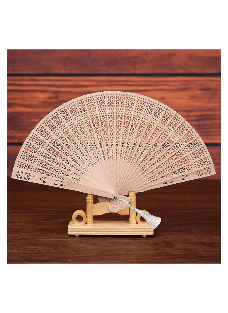 Y&D 3Pack Wooden Handheld Folding Fans Vintage Sandalwood Fan with Tassel for Women Foldable Wedding Gift Party Home DIY Baby Shower  - Image 4