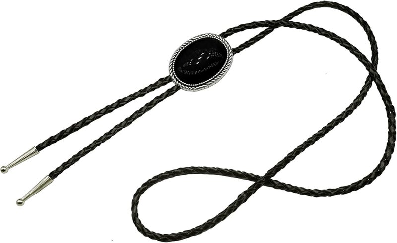 Moranse Bolo Tie With Emerald Blue and Black or More Colors Stone Celtic Style Genuine and Cowhide Rope - Image 2