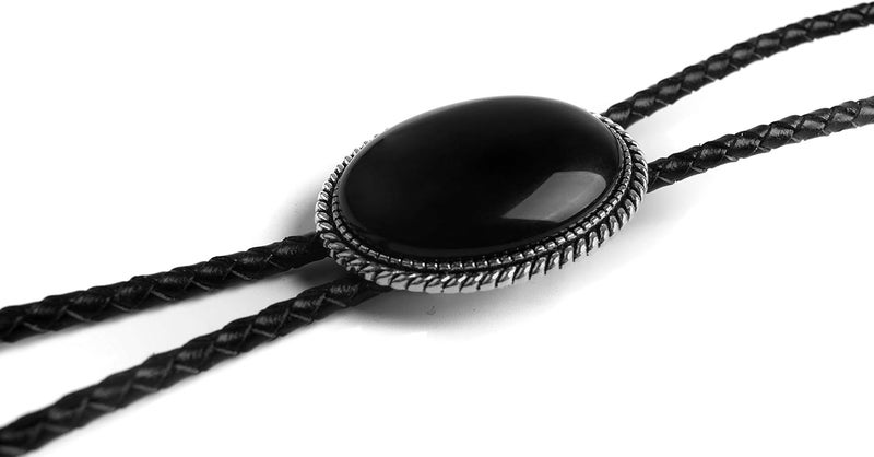 Moranse Bolo Tie With Emerald Blue and Black or More Colors Stone Celtic Style Genuine and Cowhide Rope - Image 3