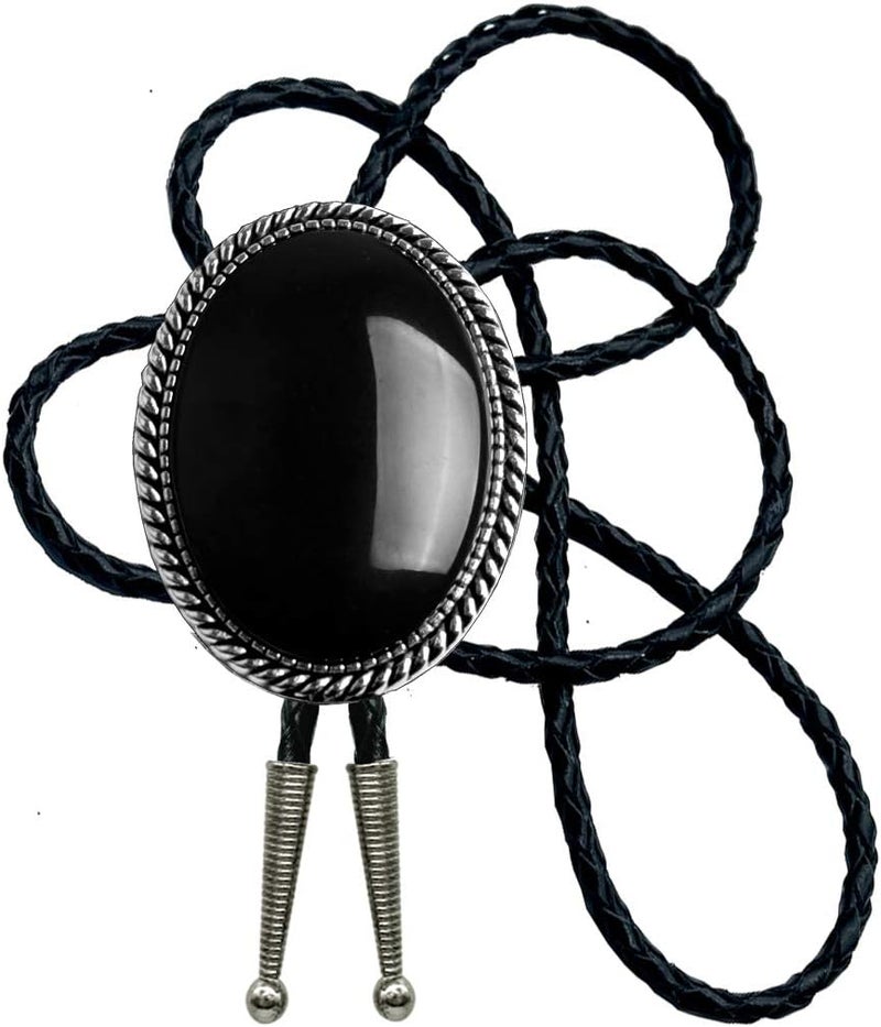 Moranse Bolo Tie With Emerald Blue and Black or More Colors Stone Celtic Style Genuine and Cowhide Rope - Image 1