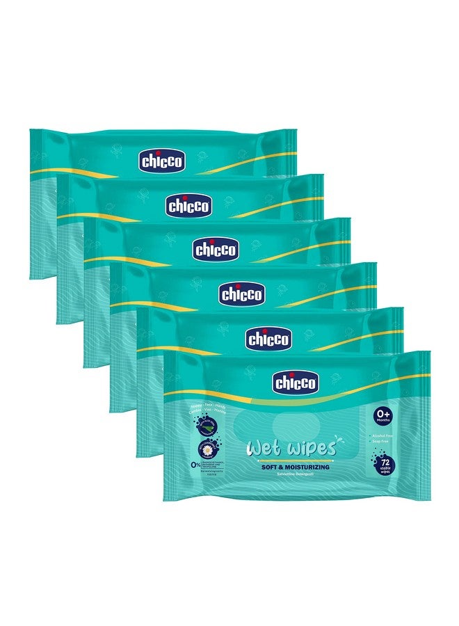Chicco Soft Cleansing Wet Baby Wipes, Ideal For Nappy, Face And Hand, Dermatologically Tested, Paraben Free, Sticker Pack Of 6 (72 Sheets Per Pack) 432 Pcs  - Image 1