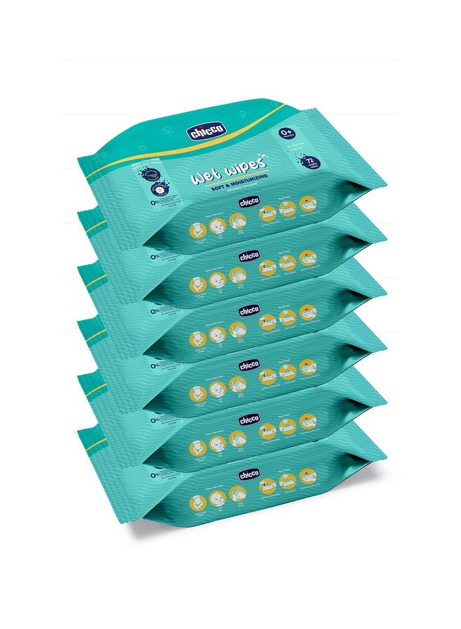 Chicco Soft Cleansing Wet Baby Wipes, Ideal For Nappy, Face And Hand, Dermatologically Tested, Paraben Free, Sticker Pack Of 6 (72 Sheets Per Pack) 432 Pcs  - Image 2