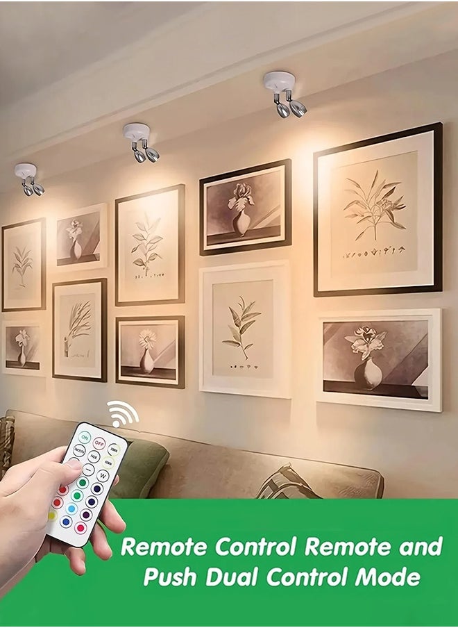 2حزمة مصابيح كاشفة لاسلكية LED لاسلكية عن بُعد مع 13 لونًا قابلًا للدوران تعمل بالبطارية أضواء صور تعمل بالبطارية أضواء صور داخلية مصباح حائط مصباح حائط