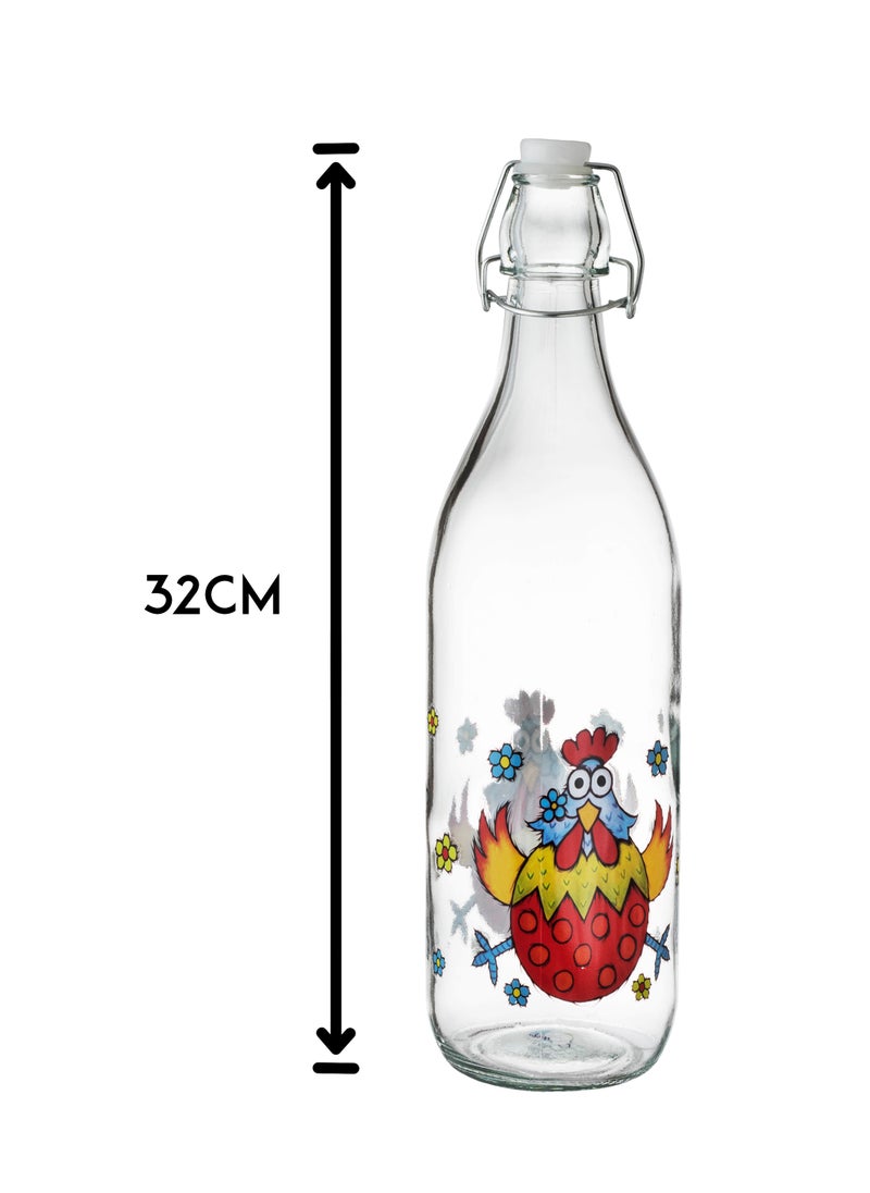 Glass bottle with lid for oil and vinegar, multi-purpose, with various designs and engravings