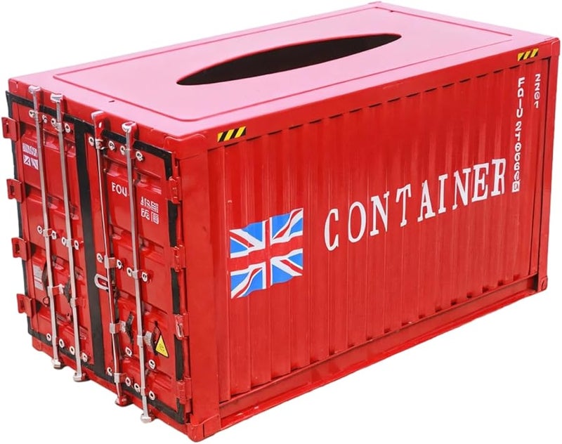 Creative Shipping Container Design Iron Tissue Box Easy Access Dispenser 9.84x5.51x5.51 Inches Functional Decor - Image 2