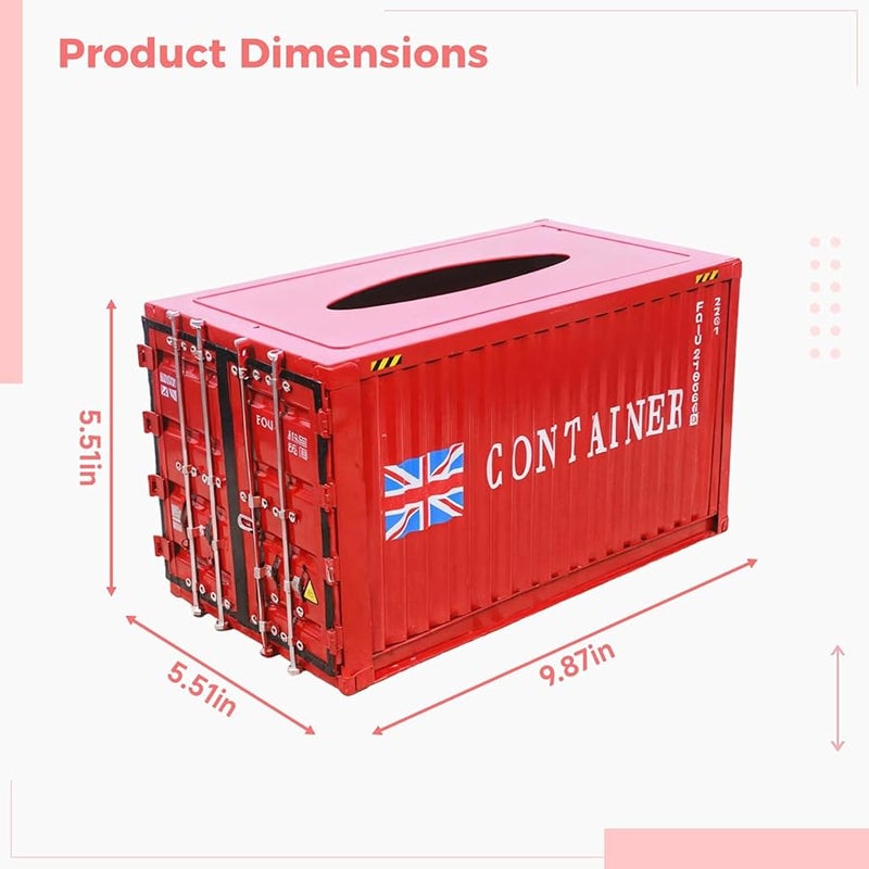 Creative Shipping Container Design Iron Tissue Box Easy Access Dispenser 9.84x5.51x5.51 Inches Functional Decor - Image 5