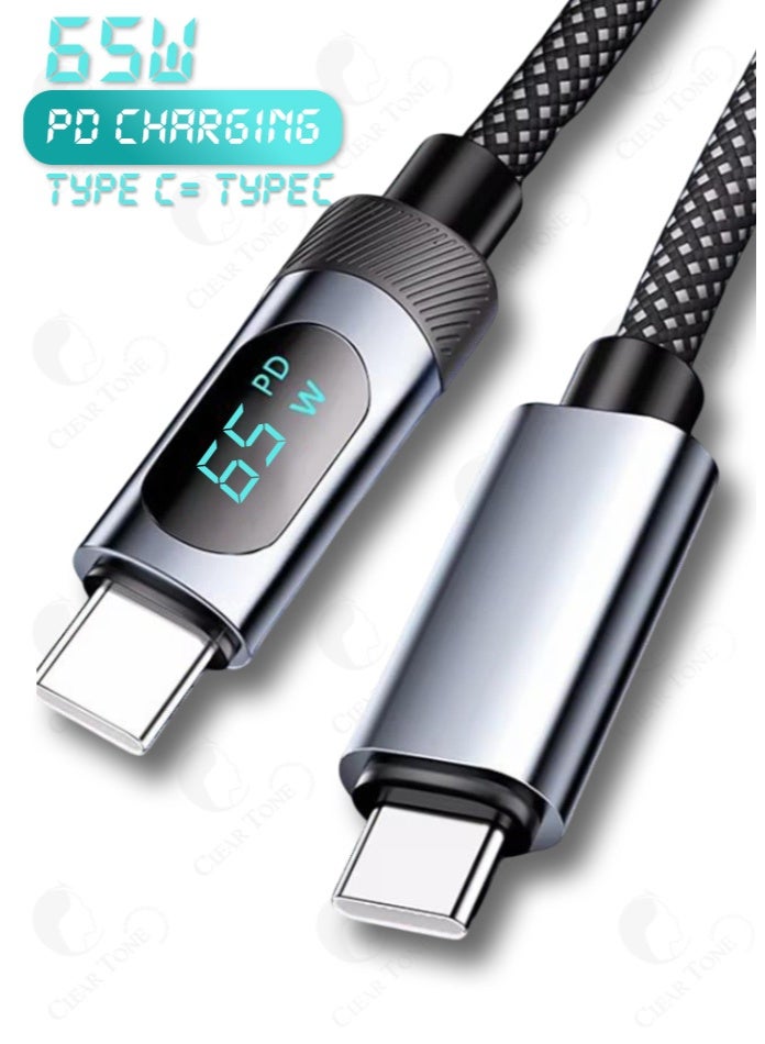 آیمی أفضل كابل شحن سريع PD واط ۶۵ من النوع C إلى C (1 متر) | شاشة رقمية | نسيج نايلون متين | درجة حرارة منخفضة | نقل سريع للبيانات | مثالي للأجهزة اللوحية وأجهزة الألعاب والأجهزة من النوع C - Image 2