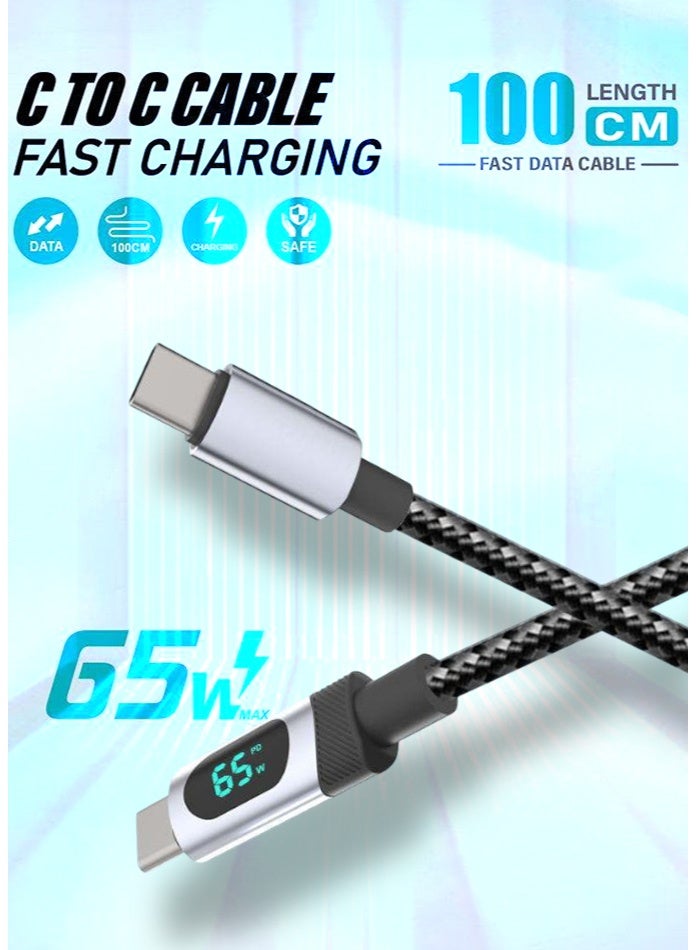 آیمی أفضل كابل شحن سريع PD واط ۶۵ من النوع C إلى C (1 متر) | شاشة رقمية | نسيج نايلون متين | درجة حرارة منخفضة | نقل سريع للبيانات | مثالي للأجهزة اللوحية وأجهزة الألعاب والأجهزة من النوع C - Image 5