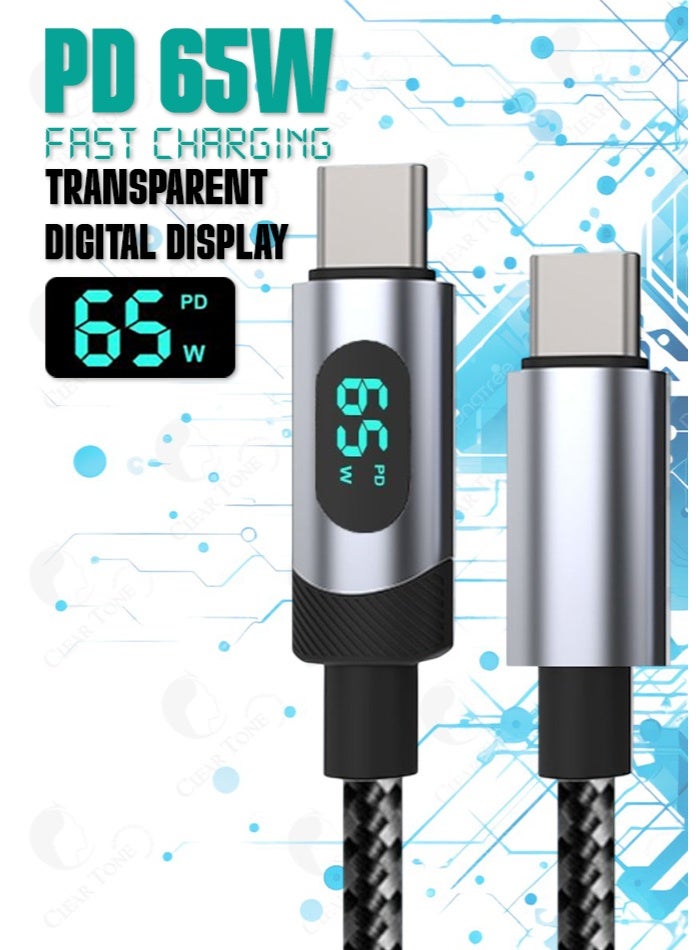 آیمی أفضل كابل شحن سريع PD واط ۶۵ من النوع C إلى C (1 متر) | شاشة رقمية | نسيج نايلون متين | درجة حرارة منخفضة | نقل سريع للبيانات | مثالي للأجهزة اللوحية وأجهزة الألعاب والأجهزة من النوع C - Image 4