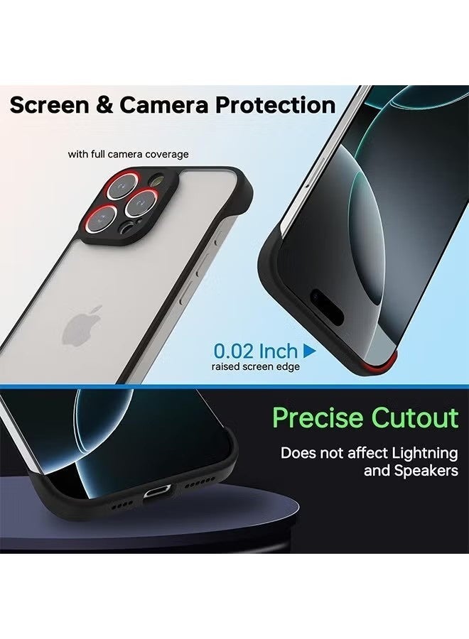 Frameless Phone Case Cover for iPhone 16 Pro, Ultra Thin Matte Hard PC Shock Absorption TPU Bumper Full Camera Coverage Back Cover for 16 Pro, 6.3'' - Black - Image 4