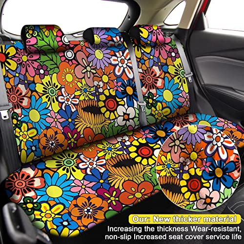 Fiada 15 Pcs Car Seat Covers Full Set Space Cat Car Accessories, Blue Cartoon Cat Seat Covers Steering Wheel Cover Seat Belt Pads Armrest Pad Cup Holders Keychains for Most Truck SUV(Flower) - Image 4