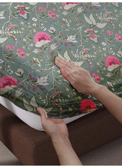 Trance Home Linen Trance Home Linen 180Tc Cotton 78"X72" Standard King Size Elastic Fitted Bedsheet|Printed King Bed Size Elasticated Fitted Bedspread With 2 Pillow Covers(King 78X72 Inch,Calicut Green White),180 TC  - Image 3