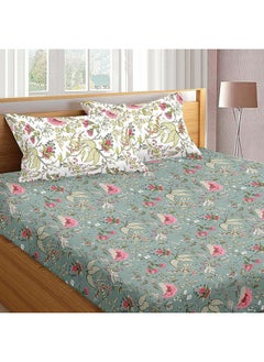 Trance Home Linen Trance Home Linen 180Tc Cotton 78"X72" Standard King Size Elastic Fitted Bedsheet|Printed King Bed Size Elasticated Fitted Bedspread With 2 Pillow Covers(King 78X72 Inch,Calicut Green White),180 TC  - Image 1