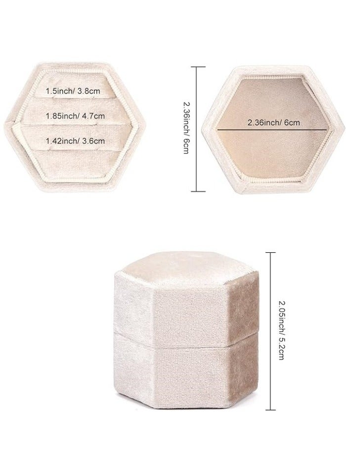 صندوق خواتم من المخمل ذو ثلاث فتحات، صندوق هدايا سداسي لعرض الخواتم وعرضها في حفلات الزفاف والخطوبة - Image 2