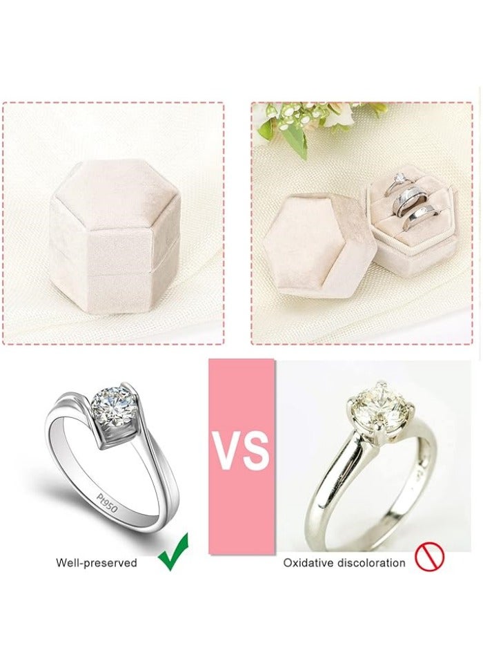 صندوق خواتم من المخمل ذو ثلاث فتحات، صندوق هدايا سداسي لعرض الخواتم وعرضها في حفلات الزفاف والخطوبة - Image 3