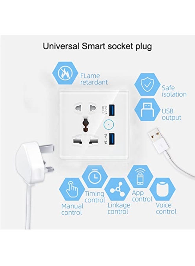 Tichondrius Universal Smart Wall Outlet, WiFi Smart Touch Wall Socket,Wall Outlet with 2 USB Interface,Tuya APP Remote Control,Compatible  Google Home,No Hub Required,2.4G WiFi,13A (White) - Image 3