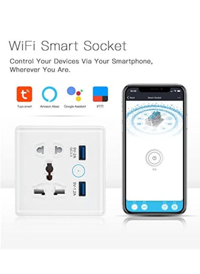 Tichondrius Universal Smart Wall Outlet, WiFi Smart Touch Wall Socket,Wall Outlet with 2 USB Interface,Tuya APP Remote Control,Compatible  Google Home,No Hub Required,2.4G WiFi,13A (White) - Image 4