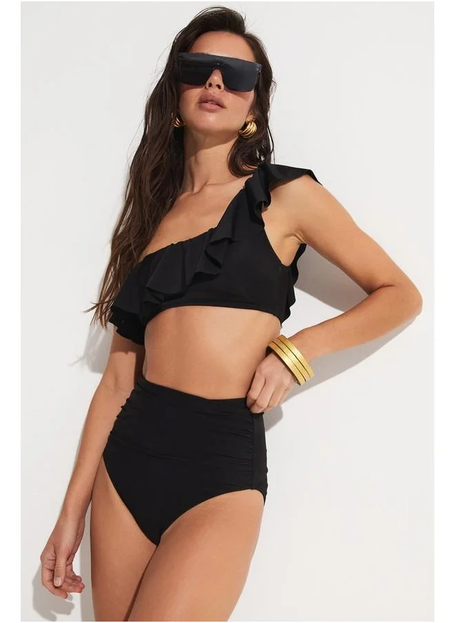 JUNE June Frilled One Shoulder High Waist Bikini Set