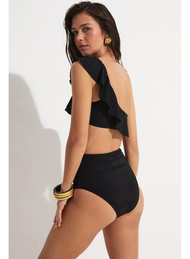 JUNE June Frilled One Shoulder High Waist Bikini Set