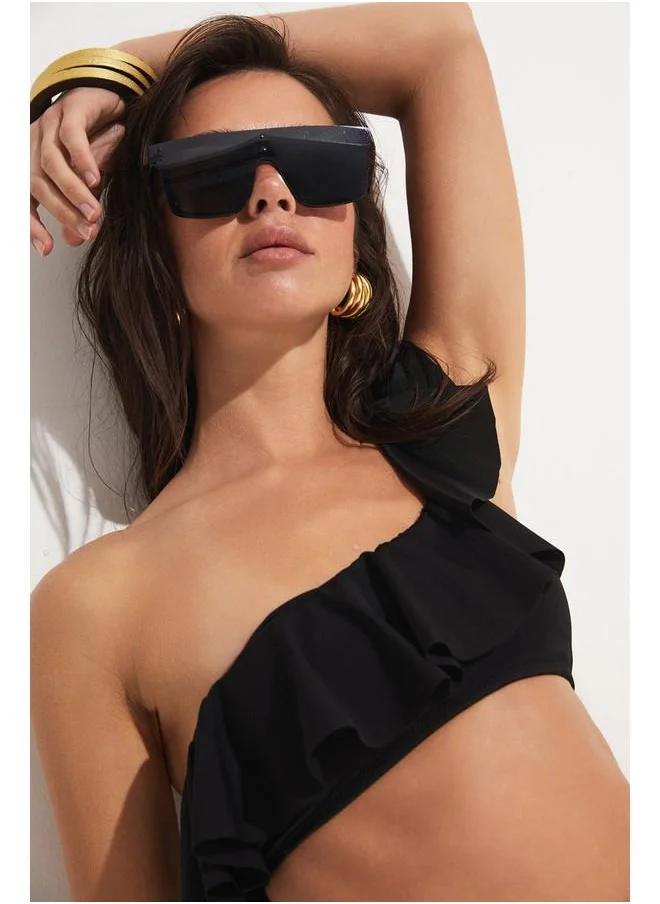 JUNE June Frilled One Shoulder High Waist Bikini Set