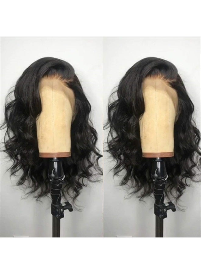 ANDRIA Short Lace Front Baby hair wig Natural Black, Natural Loose Wave Synthetic Heat Resistant Fiber, Glueless for Women 16 Inches - Image 1